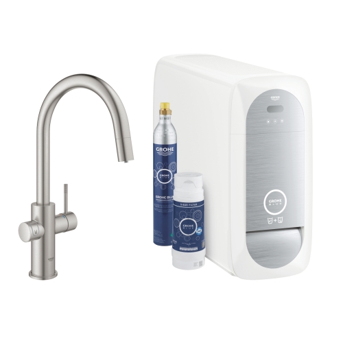 Grohe GROHE Blue Home C-kifolyós kezdőkészlet kihúzható gyöngyöztetővel, supersteel 31541DC0
