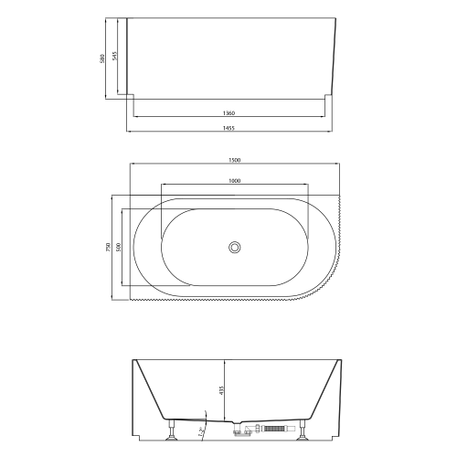 Sapho AQUALINE TIBERA STRIP L 150x75 cm balos szabadon álló akril kád, fehér E1047G