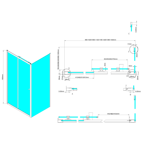 Sapho AQUALINE UGGA 100 cm tolóajtó brick üveggel, fehér AWS100