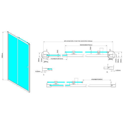 Sapho AQUALINE UGGA 100 cm tolóajtó brick üveggel, fehér AWS100