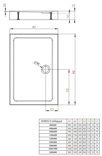 Radaway Doros Stone D 100x90 cm zuhanytálca előlappal, fehér SDRD1090-05-04S