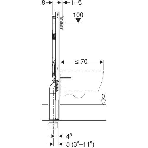 Geberit Duofix fali WC-szerelőelem, 114 cm, Sigma 8 cm-es falsík alatti öblítőtartállyal 111.796.00.2