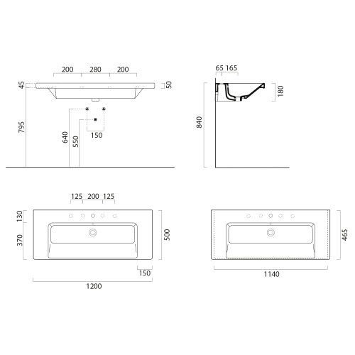 Sapho GSI NORM kerámiamosdó, 120x50cm, 2 furattal, ExtraGlaze 8626211