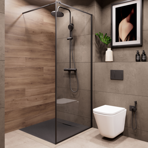 Invena ALVERO zuhanytálca SMC 90x90 cm szifonnal, fekete AK-7C-909-H