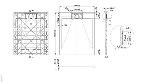 Invena ALVERO zuhanytálca SMC 90x110 cm, fekete AK-7C-911-H