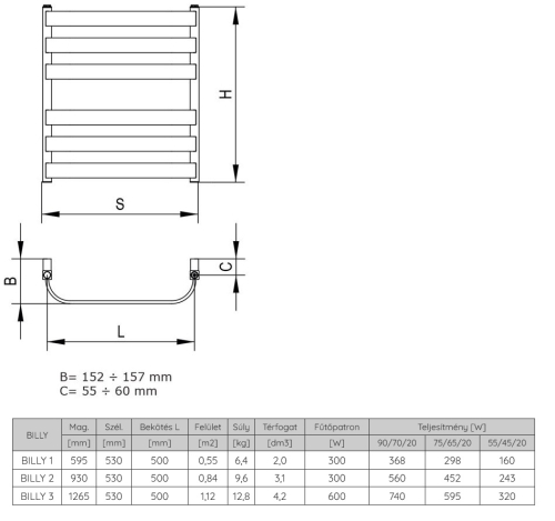 Radeco BILLY 1 csőradiátor 595X530 mm 298W, fehér (RAL 9016)
