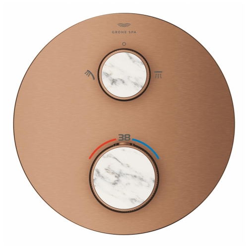 Grohe Atrio Private Collection termosztatikus zuhanycsaptelep 2 kimenethez, beépített elzáró/váltó szeleppel, gombbal, brushed warm sunset 24396DL0