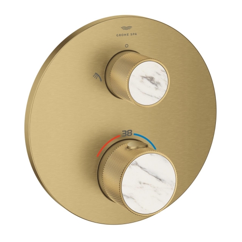 Grohe Atrio Private Collection termosztatikus zuhanycsaptelep 2 kimenethez, beépített elzáró/váltó szeleppel, gombbal, brushed cool sunrise 24396GN0