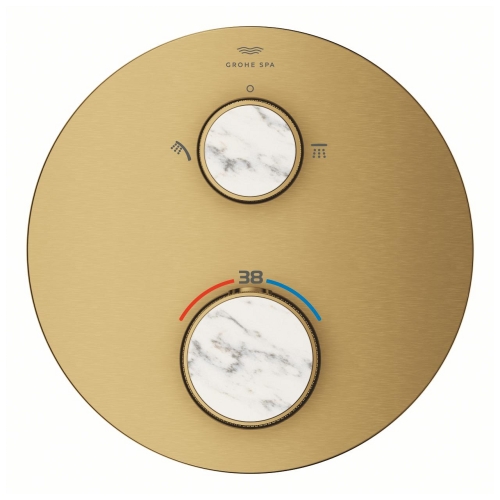 Grohe Atrio Private Collection termosztatikus zuhanycsaptelep 2 kimenethez, beépített elzáró/váltó szeleppel, gombbal, brushed cool sunrise 24396GN0