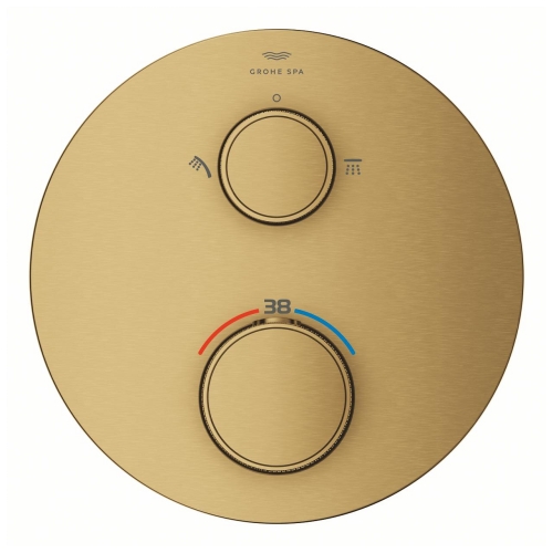 Grohe Atrio Private Collection termosztatikus zuhanycsaptelep 2 kimenethez, beépített elzáró/váltó szeleppel, gombbal, brushed cool sunrise 24396GN0