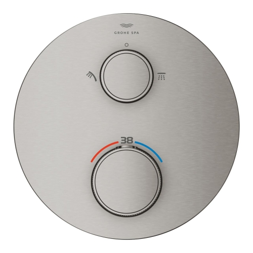 Grohe Atrio Private Collection termosztatikus zuhanycsaptelep 2 kimenethez, beépített elzáró/váltó szeleppel, gombbal, supersteel 24396DC0