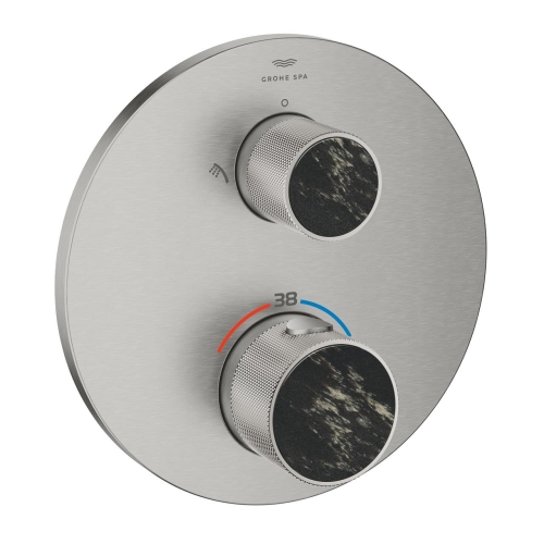 Grohe Atrio Private Collection termosztatikus zuhanycsaptelep 2 kimenethez, beépített elzáró/váltó szeleppel, gombbal, supersteel 24396DC0