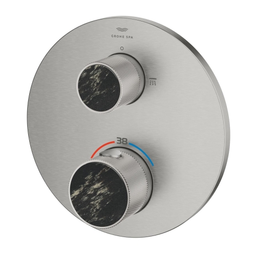 Grohe Atrio Private Collection termosztatikus zuhanycsaptelep 2 kimenethez, beépített elzáró/váltó szeleppel, gombbal, supersteel 24396DC0