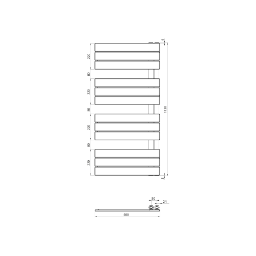Sapho AQUALINE MYTHOS 500x1130 mm fürdőszobai radiátor, matt fekete LLM511B