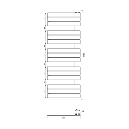 Sapho AQUALINE MYTHOS 500x1430 mm fürdőszobai radiátor, fehér LLM514W
