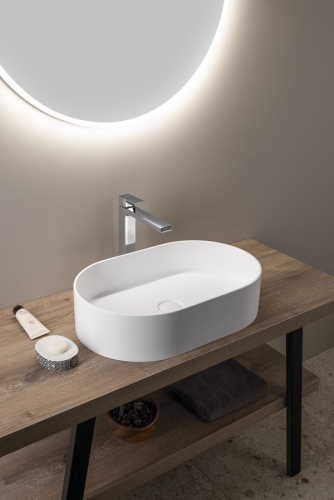 Sapho THIN 55x35 cm Rockstone pultra szerelhető mosdó, matt fehér WN205