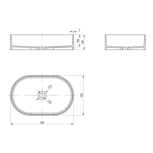 Sapho THIN 55x35 cm Rockstone pultra szerelhető mosdó, matt fehér/verde WN205-44