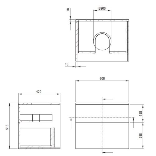Deante PRIZMA 60 cm alsó szekrény pultra ültethető mosdóhoz, nero SDI_NB61