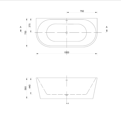 Emporia Emilia falra tolható szabadonálló kád 150x75 cm, fehér WS206-1500