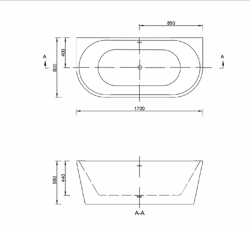 Emporia Emilia falra tolható szabadonálló kád 170x80 cm, fehér WS206-1700
