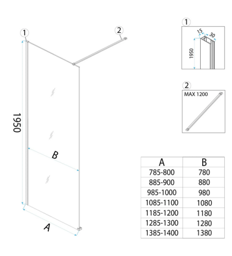 Rea Flexi walk-in zuhanyfal 110 cm, fekete KPL-K99161