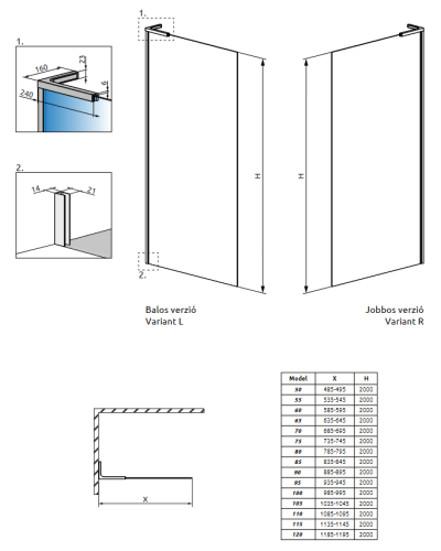 Radaway Modo SL II Walk-in zuhanyfal 85 cm jobbos, króm 10319085-01-01R