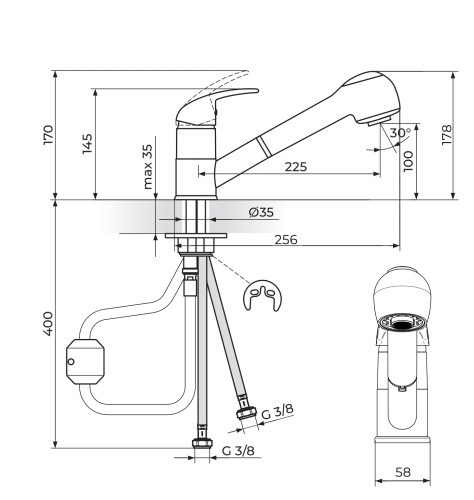 EVIDO PINGUIN-S zuhanyfejes gránit csaptelep, bézs/króm 105741