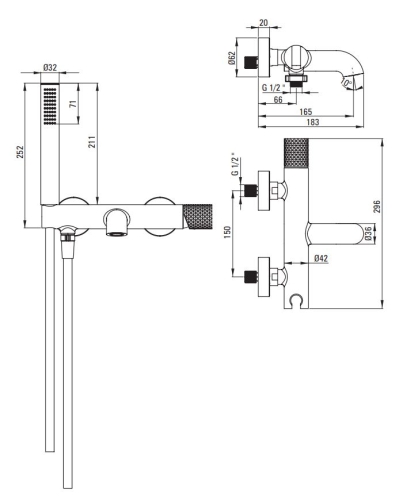 Deante SILIA HEXA kádtöltő csaptelep zuhanyszettel, szálcsiszolt króm BHS_F11M