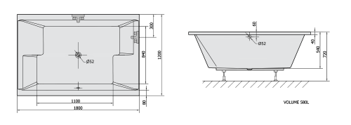 Sapho POLYSAN DUPLA 180x120 cm kád, fehér 13711