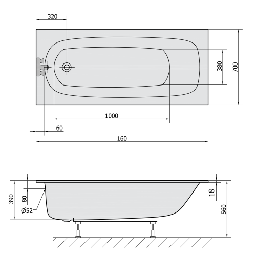Sapho POLYSAN LAURA SLIM 160x70 cm kád, fehér 24611S
