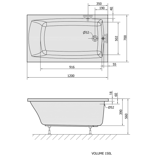 Sapho POLYSAN LILY SLIM 120x70 cm kád, fehér 25111S