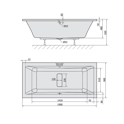 Sapho POLYSAN MARLENE SLIM 190x90 cm egyenes kád, fehér 71607S