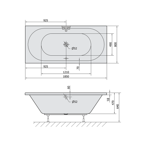 Sapho POLYSAN VIVA B SLIM 185x80 cm egyenes kád, fehér 71968S