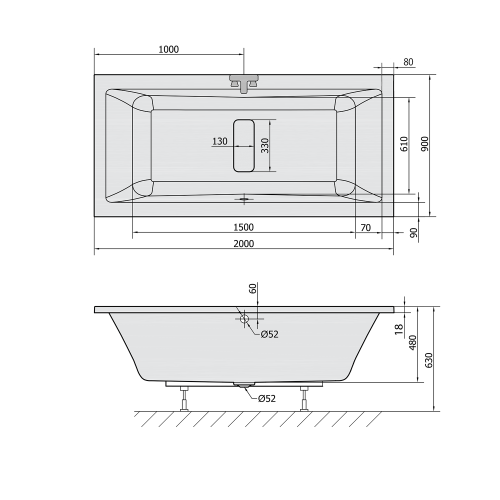 Sapho POLYSAN MARLENE SLIM 200x90 cm egyenes kád, fehér 78731S