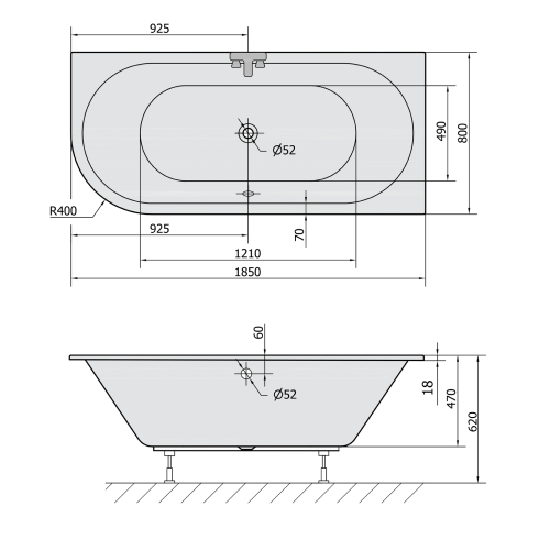 Sapho POLYSAN VIVA SLIM 185x80 cm jobbos aszimmetrikus kád, fehér 72129S