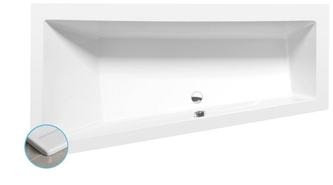 Sapho POLYSAN ANDRA SLIM 180x90 cm balos aszimmetrikus kád, fehér 72872S