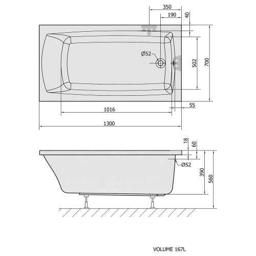 Sapho POLYSAN LILY SLIM 130x70 cm kád, fehér 77511S