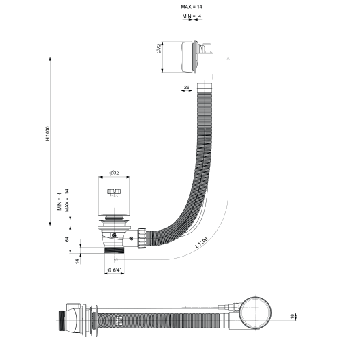 Sapho POLYSAN 120 cm bovdenes kád lefolyó, fehér 71856.10