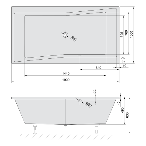 Sapho POLYSAN QUEST 190x100 cm egyenes kád, fehér 78531