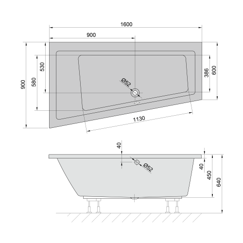 Sapho POLYSAN ANDRA 160x90 cm balos aszimmetrikus kád, fehér 81521