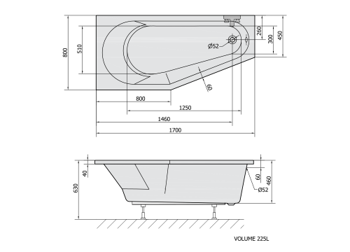 Sapho POLYSAN TIGRA 170x80 cm balos aszimmetrikus kád, szürke 90111.30