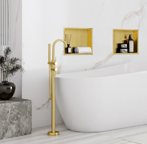 Rea süllyesztett fürdőszobai polc 30x30 cm szálcsiszolt arany REA-05606