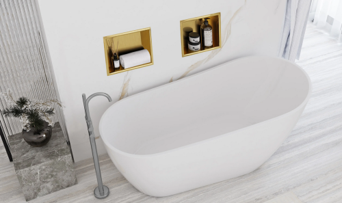 Rea süllyesztett fürdőszobai polc 30x30 cm szálcsiszolt arany REA-05606