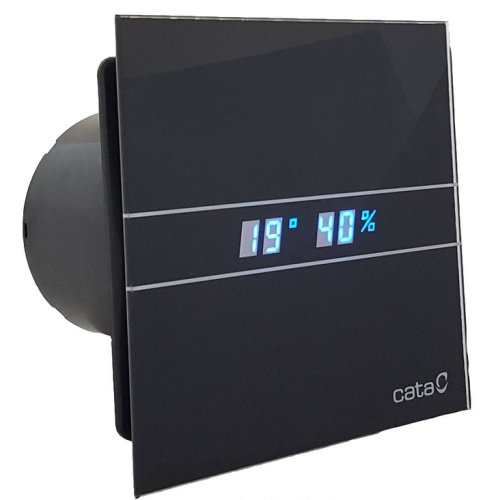 Cata E-120GTH BK ventilátor üveg előlappal, utószellőztető és páraérzékelő funkcióval, fekete 00901602