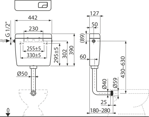 ALCA (Alcaplast) DUAL wc tartály alacsonyan elhelyezett, fehér, fehér A930-M-1/2