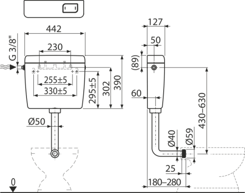 ALCA (Alcaplast) START–STOP wc tartály alacsonyan elhelyezett, fehér, fehér A940-M-3/8