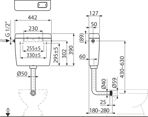 ALCA (Alcaplast) START–STOP wc tartály alacsonyan elhelyezett, fehér, fehér A940-M-1/2