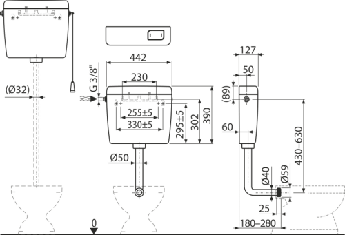 ALCA (Alcaplast) wc tartály UNI START–STOP univerzális, fehér, A940-H-3/8