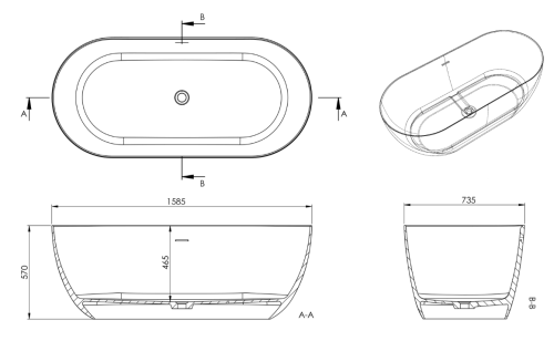 Marmy ALLURE SLIM 160x75 cm öntött műmárvány kád, fényes fehér 30 2003 16 11 10