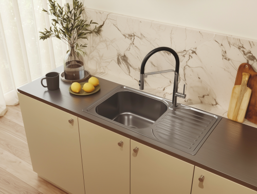 LAVEO ORION egymedence csepptálcás inox mosogató szifonnal SKO_011T